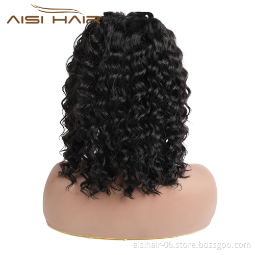 Brazillian Short Water Wave Bob Human Hair Wigs With Headband Curly for Black Women Pixie Cut Wig Black Color Wholesale Price